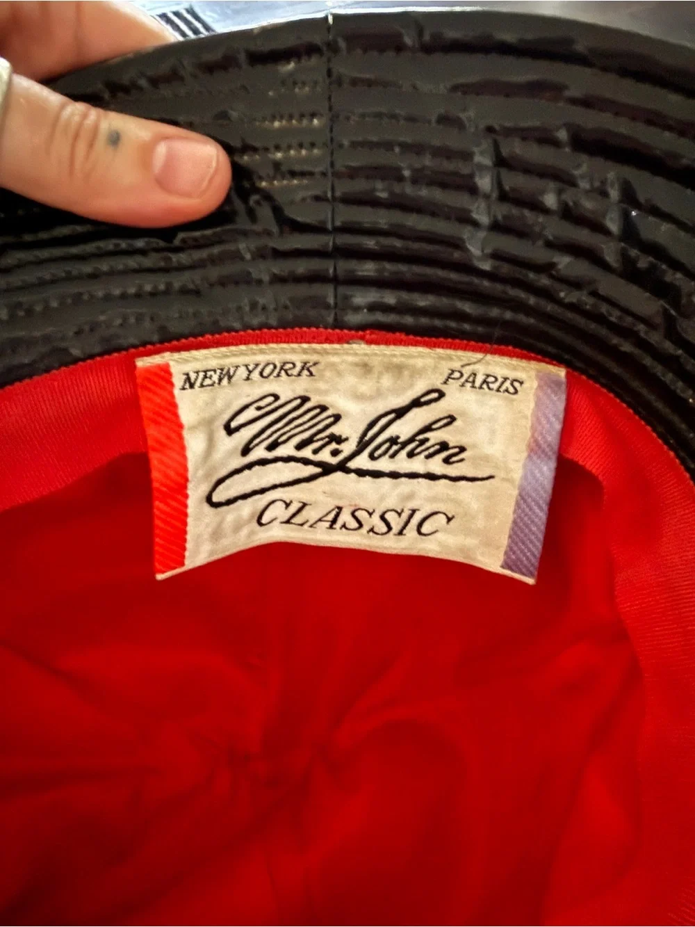 VINTAGE 1960s Mr. John Classic Black Patent Vinyl Rain Hat Mod Buckle Accent